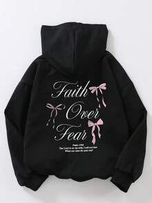 Felpa con cappuccio casual e ampia, stile da strada, con stampa a fiocco, adatta per ragazze, maniche lunghe, top casual versatile