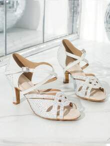 A Pair Of Shiny Rhinestone Women's Latin Dance Shoes Wear-Resistant And Slip-Resistant 7.5cm Dance High Heels Soft Bottom Comfort Tango Salsa Dance Shoes Indoor Party Shoes Rhinestone Wedding Shoes