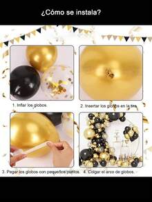 114 Piezas Globos para Fiestas de Cumpleaños, Reuniones, Clubs, Fiestas de Revelación del Sexo del Bebé, Navidad, Halloween - oro negro - Ver 4