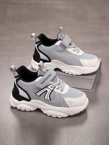 青少年运动鞋/PU 皮革/春夏秋冬运动鞋/返校/全新设计/轻质设计/防滑耐用鞋底/钩环设计，方便穿脱/适合跑步、上学、户外、训练 - 灰色 - 查看 5