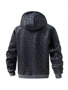 男士羊毛连帽夹克，新款秋冬休闲运动衫 - 黑色 - 查看 2