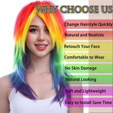Peluca larga y recta de colores del arcoíris, peluca sintética de colores para el orgullo LGBTQ+ para mujeres y hombres, peluca de anime multicolor resistente al calor sin pegamento, peluca de fibra natural con flequillo para disfraces, fiestas, Navidad, cumpleaños, Día de Acción de Gracias, festivales de música, mascaradas, convenciones de cómics, decoraciones, de aspecto natural y esponjoso, ideal para principiantes - Multicolor - Ver 8