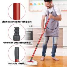 Spin Mop Replacement Handle, 4 Section 30 Inch To 58 Inch Stainless Steel Mop Replacement Handle For O-Ceda Spin Mop EasyWring Triangle Spin Handle For Floor Cleaning(Black) - Black and Red - View 3