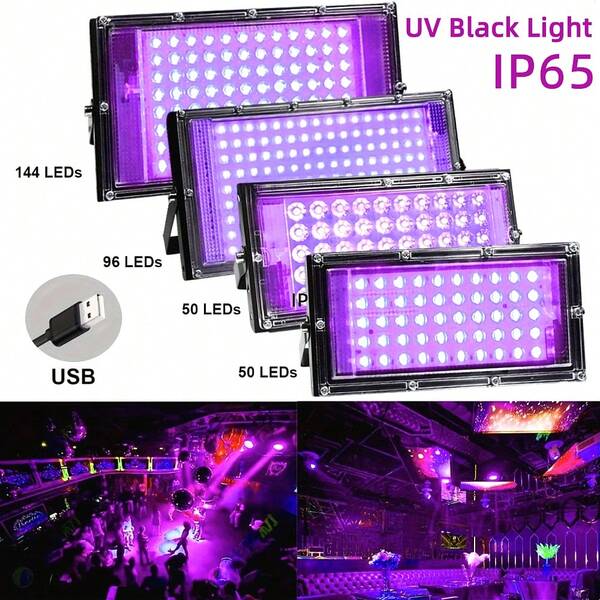 Luz negra UV, luz ultravioleta, holofote para paisagens externas, à prova d'água IP65, alimentação USB com interruptor, opções de fonte de luz LED de 50/96/144/216 peças, adequado para festas com luzes, Natal, Halloween, atmosfera de palco, arte corporal e fluorescente, aniversários e eventos com luzes neon