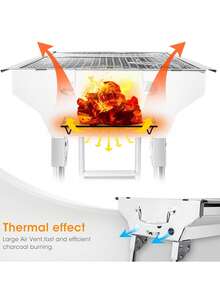 Parrilla de carbón, parrilla de carbón portátil con parrilla de acero para barbacoa, parrilla plegable, camping, picnic, al aire libre, jardín - Plateado - Ver 7