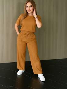 Women Two-Piece Outfits - 駝色 - 查看 3