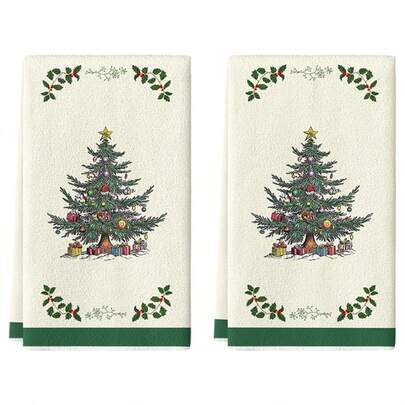 2 piezas Elegantes Toallas de Cocina con Árbol de Navidad Verde, Decoración Navideña, Regalo de Navidad, Super Suaves y Absorbentes Paños de Cocina, Toallas de Té para Cocinar y Hornear, Trapos de Cocina, Toallas de Mano, Decoración de Cocina, Regalo para Vecinos, Regalo para Mamá, Regalo de Cumpleaños, Regalo de Inauguración de Casa para Amigos, Accesorios de Cocina, Decoración, Artículos Esenciales para el Hogar