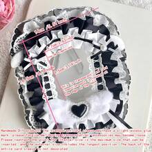 1pc New Black Lace Photo Card Holder, Black & White Patchwork DIY Finished Product 2D Cartoon Anime ACG Character Kpop Star Gachapon Card Display Stand, Handmade Cat Ear Bow Ribbon Lolita Card Holder - 黑色 - 查看 6