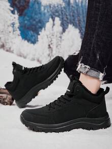 Men's Winter Snow Boots, Non-Slip Sports Shoes, Casual Warm Shoes With Warm Lining, Outdoor Solid Color Casual Sports - Black - View 5