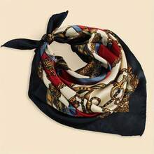 19.7" Vintage Chain Print Square Scarf Elegant Satin Bandana Classic Neckerchief For Women - 1#多色 - 查看 1