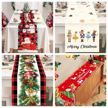 1pc Christmas Table Runner,Santa Claus Christmas Decorations Table Runner Red Merry Xmas Table Runner Buffalo Check Plaid Party Decor Winter Holiday Kitchen Dining Table Decoration For Indoor Home