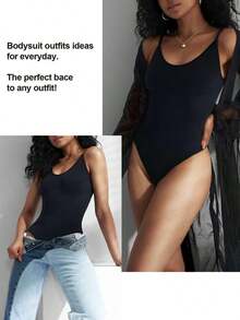 1pc Women Seamless Shaping Bodysuit With Thong Bottom, Slimming Bodyshaper Tummy Control Flat Belly Sheath Jumpsuit Shapewear Waist Trainer Shaper - 黑色 - 查看 4