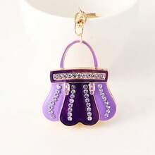 1Pc Exquisite Enamel Bag Keychain Inlaid Rhinestone Keychain Handbag Key Chain Automobile Hanging Ornament Gift Cute Women's Bag Pendant Suitable For Daily Commuting, Going Out With Friends, Vacation, Evening Party, Christmas Party Match, Suitable For Giving Yourself, Friends, Family, Girlfriend, Great Gift For Mothers On Valentine's Day Or Mother's Day, Autumn, Winter, Halloween - 黑白 - 查看 6