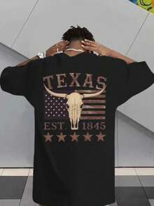 Men's Streetwear T-Shirt Country Rodeo Texas Cotton Round Neck - 黑色 - 查看 1