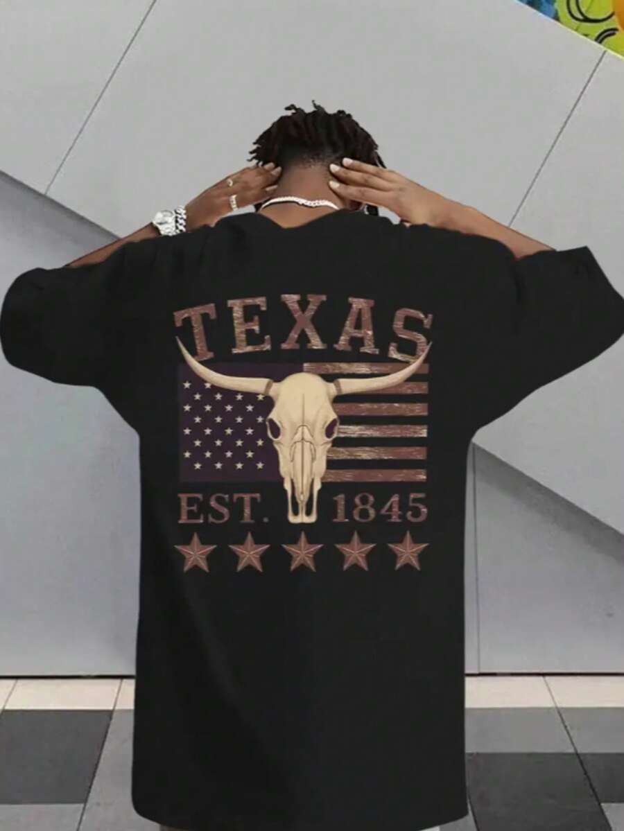Men's Streetwear T-Shirt Country Rodeo Texas Cotton Round Neck - 黑色 - 查看 1