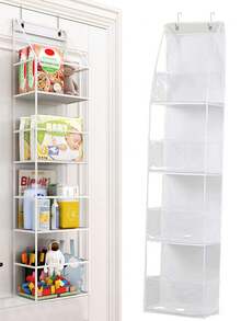 1入組6層門後式掛式收納袋,化妝品牆掛收納袋,高容量白色收納盒帶有透明窗口,適用於育嬰間、浴室、衣櫃、臥室、學生宿舍、嬰兒尿布和兒童玩具。(6層白色) - 白色 - 查看 10