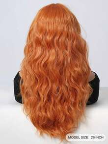 26英寸脏橙色长卷发假发，浪漫美丽的合成发假发和刘海假发，适合日常生活和派对。万圣节假发 - 橘色 - 查看 6