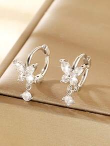 1 对优雅铜锆石几何圆圈和蝴蝶设计小耳环，适合女孩的多功能生日礼物 - 彩色 - 查看 8