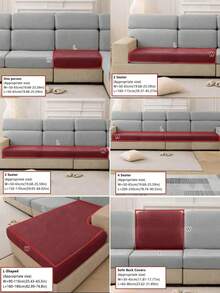 1/2/3/4件装牛奶丝面料，高弹力，防尘，防紫外线，防刮擦沙发靠垫套，适用于客厅、卧室、酒店及其他家居装饰场所。 - 酒紅色 - 查看 5