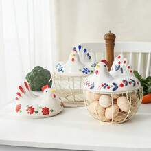 Zazumi Egg Basket 1pc Chicken Egg Holder, Fresh Egg Storage Basket Countertop,Decorative Ceramic Lid With Wire Basket,Holds 2 Dozen Egg - Multicolor - View 12