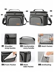 1pc Large Capacity 9L Insulated Lunch Bag, Polyester Fiber Waterproof Leakproof Soft Material Adult Lunch Portable Cooler Box With Zipper, Adjustable Shoulder Strap For Office And Picnic, Multicolor Reusable Lunch Box For Office, Work, School, Picnic, Beach, Leakproof Freezable Cooler Bag With Handle
