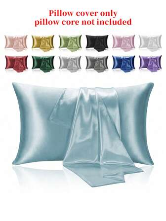 2PCS Silky Satin Pillowcase For Hair And Skin, Gift For Women Man, Solid Color Pillow Cases Set Of 2, Pillow Covers With Envelope Closure, Luxury Bed Pillow Cover, Ultra Soft Hotel Pillow Protector, Standard Queen KingSize
