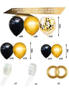 114 Piezas Globos para Fiestas de Cumpleaños, Reuniones, Clubs, Fiestas de Revelación del Sexo del Bebé, Navidad, Halloween - oro negro - Ver 3