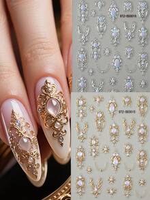 2 miếng dán móng tay hình totem phong cách Bohemian đính đá quý - Thiết kế hoạt hình dập nổi 5D với đá quý màu hồng và trong suốt, kiểu dáng thanh lịch phong cách Y2K cho trang trí đám cưới, quà tặng lễ hội cho phụ nữ và các cô gái. - Nhiều màu - Xem 2
