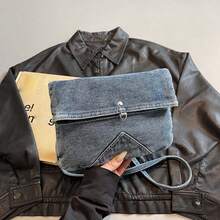 Women's Denim Shoulder Bag With Magnetic Snap Fashionable Adjustable Crossbody Bag For Work, Travel - Blue - View 3