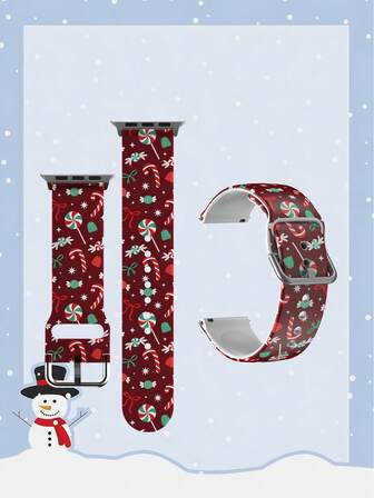 1 st. julröd & godisdesign mjukt elastiskt andningsbart bekvämt armbandsur, ersättningsklockarmband för klocka, trendigt avslappnat flerfärgat silikonklockarmband