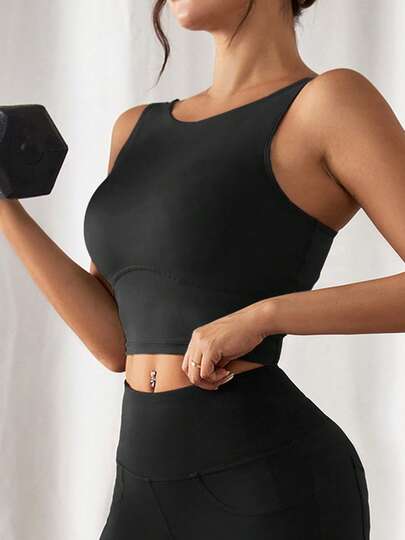 1 件女士日常健身运动、健身房、跑步、瑜伽、户外训练紧腰性感无袖运动背心