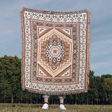Outdoor Blanket With Classic Geometric Bohemian Jacquard Pattern - Picnic Blanket, Camping Blanket, Sofa Blanket, Nap Blanket, Air Conditioning Blanket, Wall Hanging Blanket, Thick & Soft, Fade-Resistant, Pilling-Resistant, Suitable For Home Decor And Outdoor Use