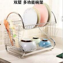 Drain Plate Rack, Cutlery Holder, Cup Storage Rack, Double-Layer Multi-Functional Set, Stainless Steel Kitchenware Organizer - Silver - View 5