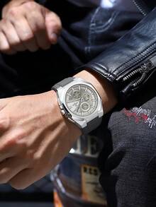 REWARD Men's Quartz Watch Business Fashion Style Timing Calendar Luminous Hands Multi-Functional Men Wristwatch High Quality Gift Classic Design Silicone Watch Band - Black - View 3