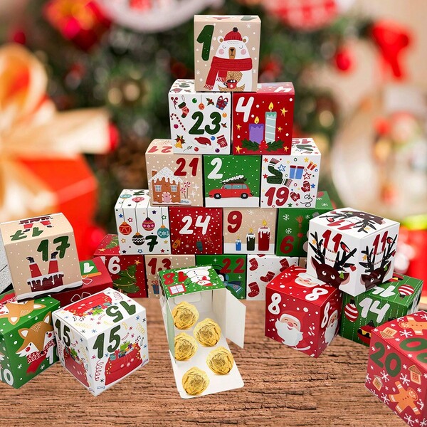 VINCAN 24pcs Christmas Gift Boxes, Gift Packaging Boxes, Christmas Candy & Snack Storage Boxes, Christmas Eve Apple Boxes