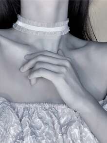 1pc Elegant Retro 90s White Lace Elastic Tattoo Chokers Collar Necklace Women Party Jewelry Accessories