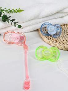 KUNT Set de 1 pieza/2 piezas de chupete a prueba de polvo con forma de concha para bebé, diseño redondo para el día/plano para la noche con cadena de chupete, chupete de silicona apto para uso diario, a prueba de caídas y polvo - Multicolor - Ver 4