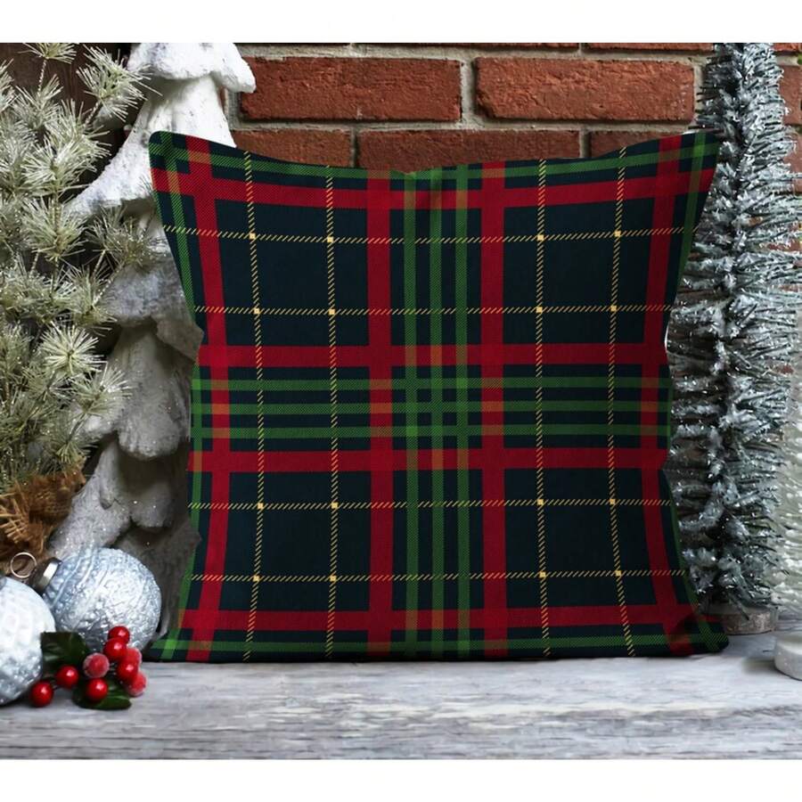 1pcs Faux Linen Plaid & Tartan Pillow Cover, Christmas Holiday Throw Pillow Case, Scottish Style Pattern Winter Pillow Case, Boho New Year Decor New Year Pillow Cover18*18 Winter Decor Farmhouse Christmas Gift New Year Gift Christmas Decor Happy Holidays Pillow Cases Home Decor Living Room Decor Christmas Style Pillow Cover New Year Pillow Cover Single Side Print Without Zipper - 3 - 查看 1