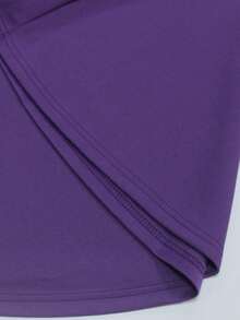 Plus Size Women's Autumn Solid Color Knit Fabric Ruffle Tie Waist Zipper Closure A-Line Skirt, Suitable For All Seasons - Purple - View 9