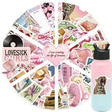 50张粉色卡通Y2K美学贴纸，可爱动物乙烯基防水复古贴纸，适用于笔记本电脑、手机、汽车、滑板、水瓶、剪贴簿、电脑、日记本等，趣味贴纸，笔记本电脑贴纸，Kindle手机贴纸 - A - 查看 3