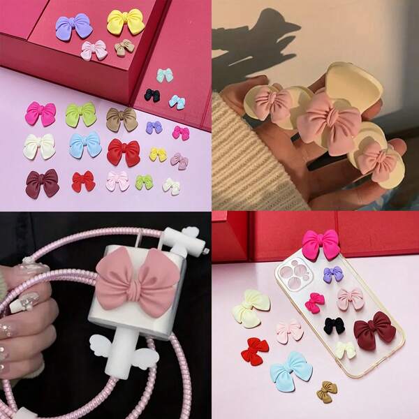 22pcs Resin Flatback Bow Embellishments (3 Sizes)- Decorative Accessories For Creative Crafts, Hair Accessories, Phone Cases, Photo Frames, Bow Charms For Earring Bracelet Necklace Jewelry Key Chain Decoration New Year Gift