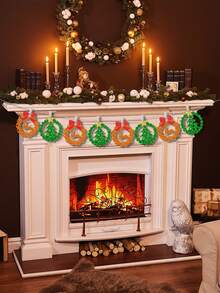 1 Set Christmas Reindeer & Christmas Tree Garland, Suitable For Christmas Fireplace Decor, Party Decor, Holiday Decor, Indoor Cute Hanging Decor, Fireplace Decor