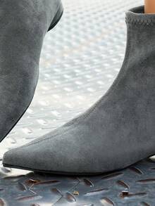 Giày bốt cổ ngắn nữ, kiểu dáng thời trang, thoải mái, gót dày, mũi nhọn, khóa kéo, phù hợp cho đi chơi hàng ngày, dự tiệc, gợi cảm, mùa thu/đông. - Xám - Xem 6