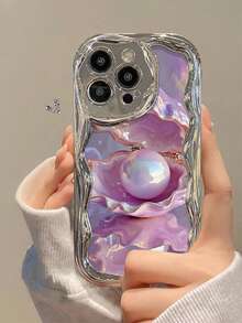 1 pieza Funda de teléfono gruesa y resistente al impacto con estampado de perla y concha electrochapada, compatible con la serie Apple - Multicolor - Ver 3