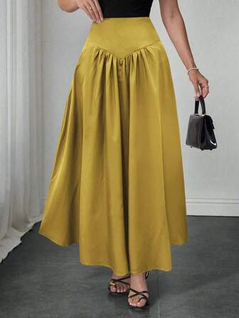 2025年秋季初秋新款优雅女士半身裙适合约会、学生装、日常出行、基础百搭、休闲、沙滩等场景，优雅休闲的女士半身裙，纯色，塑腰打褶设计，梭织面料，多种颜色可选，适合外出穿着，也可作为家居服。