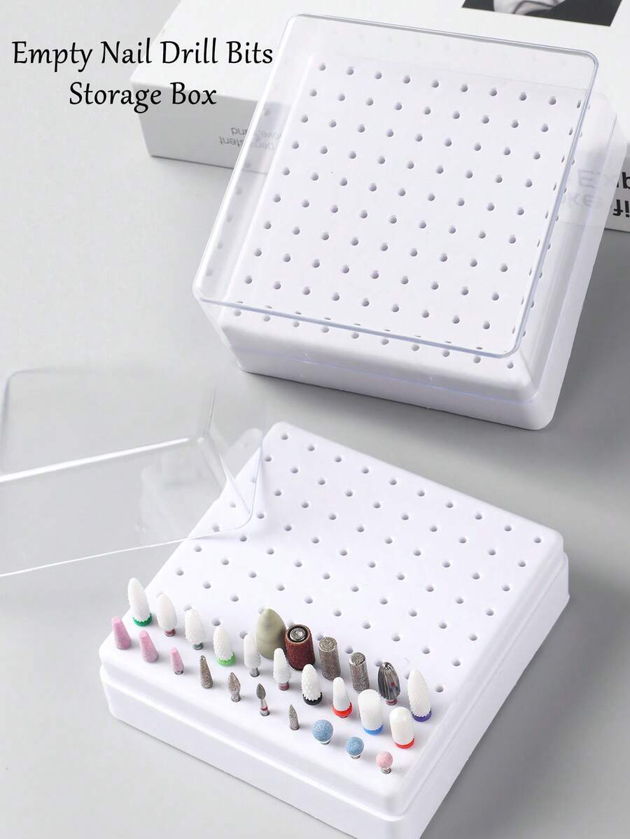FULL BEAUTY 100孔白色空美甲钻头收纳盒磨光头钻头架展示架美甲钻头收纳盒塑料美甲架美甲用品 - 彩色 - 查看 1