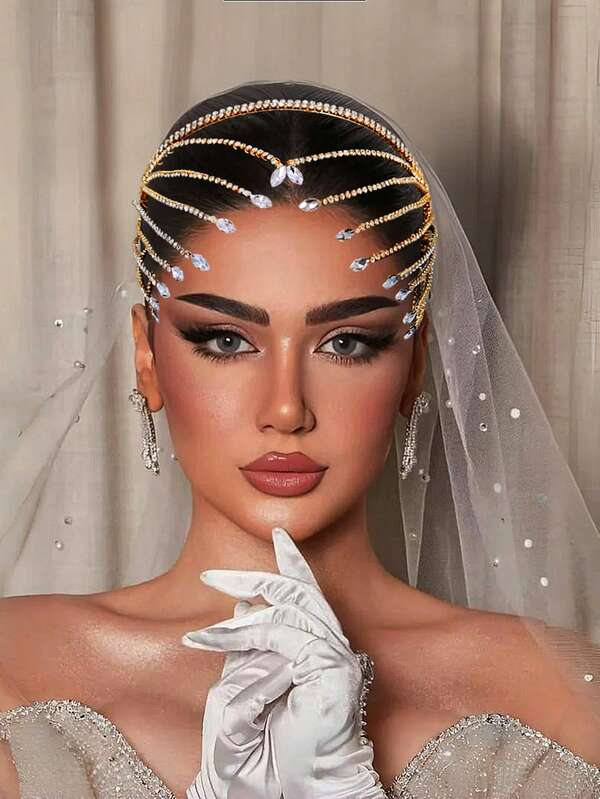 1 buc. bandă de păr luxoasă cu strasuri multicolore, accesoriu de păr pentru mireasă, accesoriu de păr pentru nuntă western, fotografie, bal mascat, decor de Halloween