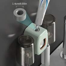 1pc Toothbrush Holder,Bathroom Organizer,Automatic Toothpaste Dispenser With Brush Holder Gargle Cup, Multifunction Toothbrush Holders For Bathrooms, Bathroom Tooth Brush Holder Set, Toothbrush Organizer With Cup, Wall Mounted Shower Room Decor Set Home Bathroom Decor Fall Decor Back To School - Nhiều màu - Xem 5