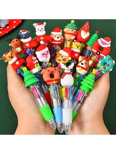Canetas Esferográficas de Tema Natalino em Miniatura - Retráteis, Corpo de Silicone, Empun...