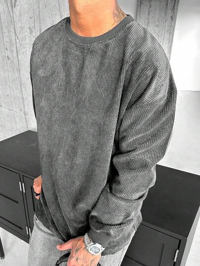 Men's Casual Retro Corduroy Sweatshirt, Suitable For Autumn/Winter